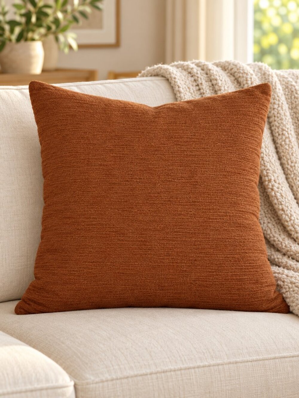 Rust Terracotta Textured Pillow Cover 19x19